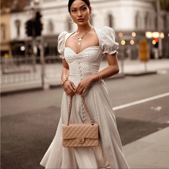 RARE HOUSE OF CB 'Ellery' Polka Dot Puff Sleeve Midi Sundress NWOT - Picture 5 of 11